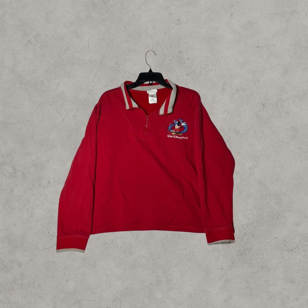 Vintage Walt Disney World Sorcerer Mickey Mouse Quarter Zip Sweatshirt Red 3X